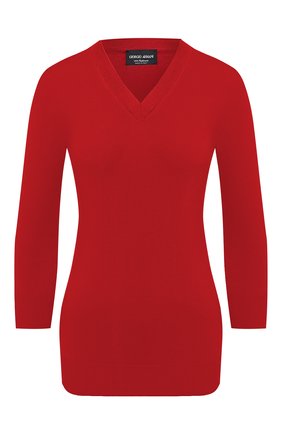 Женский кашемировый пуловер GIORGIO ARMANI красного цвета, арт. 6HAM18/AM83Z | Фото 1 (Материал внешний: Кашемир, Шерсть; Длина (для топов): Стандартные; Рукава: 3/4; Женское Кросс-КТ: Пуловер-одежда; Стили: Кэжуэл)
