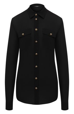 Женская шелковая рубашка BALMAIN черного цвета по цене 67600 руб., арт. UF12670/S037 | Фото 1 Женская шелковая рубашка BALMAIN черного цвета, арт. UF12670/S037 | Фото 1