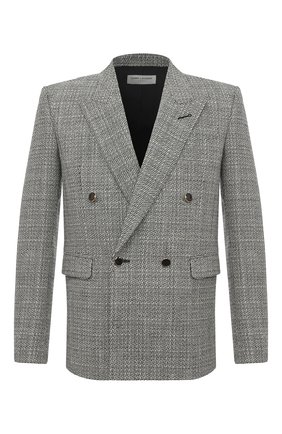 Мужской шерстяной пиджак SAINT LAURENT черно-белого цвета по цене 277500 руб., арт. 630750/Y1B10 | Фото 1 Мужской шерстяной пиджак SAINT LAURENT черно-белого цвета, арт. 630750/Y1B10 | Фото 1 (Материал внешний: Шерсть; Рукава: Короткие; Длина (для топов): Стандартные; Материал подклада: Шелк; 1-2-бортные: Двубортные; Пиджаки М: Прямой; Стили: Кэжуэл; Случай: Повседневный)