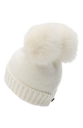 Детского шерстяная шапка с меховыми помпонами WOOLRICH белого цвета по цене 12900 руб., арт. CFWKAC0078FR/UF0096 | Фото 2 Детского шерстяная шапка с меховыми помпонами WOOLRICH белого цвета, арт. CFWKAC0078FR/UF0096 | Фото 2 (Материал: Текстиль, Шерсть; Региональные ограничения белый список (Axapta Mercury): RU)
