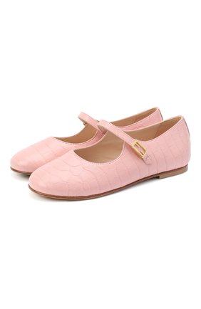 Детские кожаные туфли FENDI розового цвета, арт. JFR321/TC3/32-39 | Фото 1 (Материал внутренний: Натуральная кожа; Материал внешний: Кожа; Девочки-школьная форма: Классическая обувь; Региональные ограничения белый список (Axapta Mercury): RU)