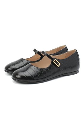 Детские кожаные туфли FENDI черного цвета, арт. JFR321/TC3/32-39 | Фото 1 (Длина стельки: 21, 23,4, 20,5, 22,1; Материал внешний: Кожа; Материал внутренний: Натуральная кожа; Региональные ограничения белый список (Axapta Mercury): RU; Девочки-школьная форма: Классическая обувь; ширина носка стельки: 6,9, 7,2, 7,5; высота каблука: 0,8; толщина подошвы: 0,3)