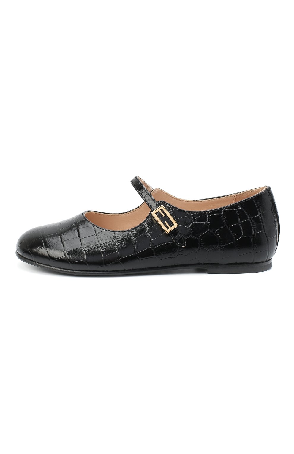 Детские кожаные туфли FENDI черного цвета, арт. JFR321/TC3/32-39 | Фото 2 (Длина стельки: 21, 23,4, 20,5, 22,1; Материал внешний: Кожа; Материал внутренний: Натуральная кожа; Региональные ограничения белый список (Axapta Mercury): RU; Девочки-школьная форма: Классическая обувь; ширина носка стельки: 6,9, 7,2, 7,5; высота каблука: 0,8; толщина подошвы: 0,3)