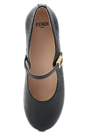 Детские кожаные туфли FENDI черного цвета, арт. JFR321/TC3/32-39 | Фото 4 (Длина стельки: 21, 23,4, 20,5, 22,1; Материал внешний: Кожа; Материал внутренний: Натуральная кожа; Региональные ограничения белый список (Axapta Mercury): RU; Девочки-школьная форма: Классическая обувь; ширина носка стельки: 6,9, 7,2, 7,5; высота каблука: 0,8; толщина подошвы: 0,3)