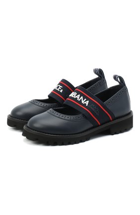 Детские кожаные туфли DOLCE & GABBANA синего цвета, арт. D10960/AW087/24-28 | Фото 1 (Материал внутренний: Натуральная кожа; Материал внешний: Кожа; Девочки-школьная форма: Классическая обувь; Региональные ограничения белый список (Axapta Mercury): RU; Длина стельки: 15,4)