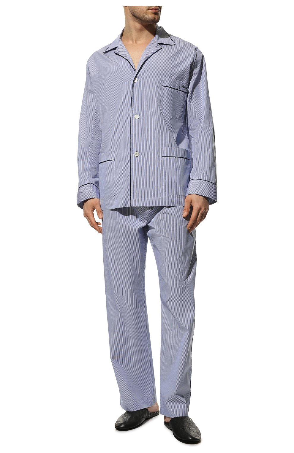 Мужская хлопковая пижама BRIONI синего цвета, арт. NBP30L/0905Q | Фото 2 (Рукава: Длинные; Длина (брюки, джинсы): Стандартные; Кросс-КТ: домашняя одежда; Длина (для топов): Стандартные; Региональные ограничения белый список (Axapta Mercury): RU; Материал внешний: Хлопок)