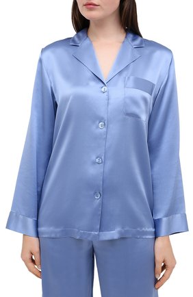 Женская шелковая пижама LUNA DI SETA голубого цвета, арт. VLST08007 | Фото 2 (Материал внешний: Шелк; Рукава: Длинные; Длина Ж (юбки, платья, шорты): Мини; Длина (брюки, джинсы): Стандартные; Длина (для топов): Стандартные)