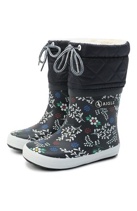 Детские резиновые сапоги AIGLE черно-белого цвета по цене 4490 руб., арт. 250872/GIB0ULEE PRINT | Фото 1 Детские резиновые сапоги AIGLE черно-белого цвета, арт. 250872/GIB0ULEE PRINT | Фото 1