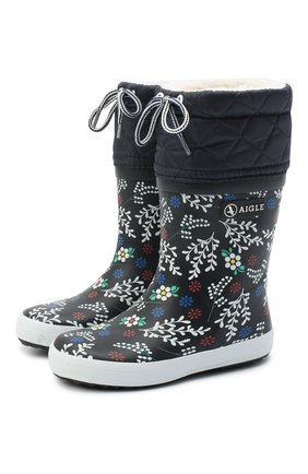 Детские резиновые сапоги AIGLE черно-белого цвета по цене 4490 руб., арт. 250873/GIB0ULEE PRINT | Фото 1 Детские резиновые сапоги AIGLE черно-белого цвета, арт. 250873/GIB0ULEE PRINT | Фото 1