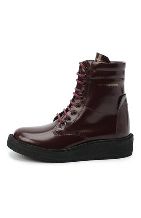 Детские кожаные ботинки EMPORIO ARMANI бордового цвета по цене 26100 руб., арт. XYN005/X0I40/28-34 | Фото 2 Детские кожаные ботинки EMPORIO ARMANI бордового цвета, арт. XYN005/X0I40/28-34 | Фото 2