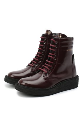 Детские кожаные ботинки EMPORIO ARMANI бордового цвета по цене 28550 руб., арт. XYN005/X0I40/35-40 | Фото 1 Детские кожаные ботинки EMPORIO ARMANI бордового цвета, арт. XYN005/X0I40/35-40 | Фото 1