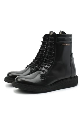 Детские кожаные ботинки EMPORIO ARMANI черного цвета по цене 28550 руб., арт. XYN005/X0I40/35-40 | Фото 1 Детские кожаные ботинки EMPORIO ARMANI черного цвета, арт. XYN005/X0I40/35-40 | Фото 1