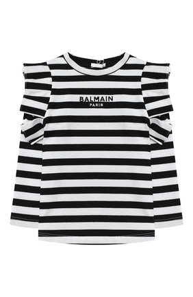 Детский хлопковый лонгслив BALMAIN черно-белого цвета по цене 21400 руб., арт. 6N8310/ND590/12-36M | Фото 1 Детский хлопковый лонгслив BALMAIN черно-белого цвета, арт. 6N8310/ND590/12-36M | Фото 1