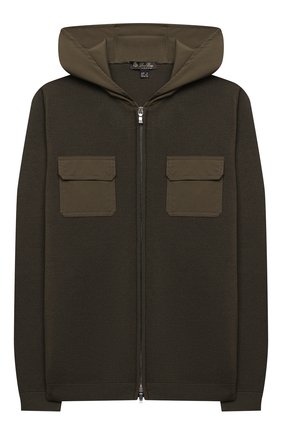 Детский шерстяной кардиган с капюшоном LORO PIANA хаки цвета по цене 47350 руб., арт. FAI6963 | Фото 1 Детский шерстяной кардиган с капюшоном LORO PIANA хаки цвета, арт. FAI6963 | Фото 1