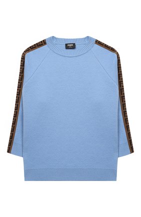 Детский шерстяной пуловер FENDI голубого цвета по цене 49850 руб., арт. JUG003/A8L9/8A-12+ | Фото 1 Детский шерстяной пуловер FENDI голубого цвета, арт. JUG003/A8L9/8A-12+ | Фото 1
