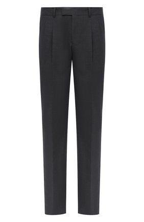 Мужские шерстяные брюки GIORGIO ARMANI темно-серого цвета, арт. 0SGPP0BF/T01Y5 | Фото 1 (Материал внешний: Шерсть; Длина (брюки, джинсы): Стандартные; Стили: Классический; Материал подклада: Синтетический материал; Случай: Формальный)
