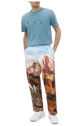 Мужская хлопковая футболка OFF-WHITE бирюзового цвета по цене 42500 руб., арт. 0MAA027F20FAB0014310 | Фото 2 Мужская хлопковая футболка OFF-WHITE бирюзового цвета, арт. 0MAA027F20FAB0014310 | Фото 2