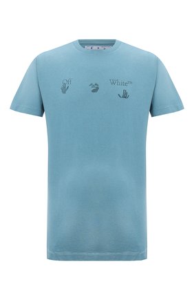 Мужская хлопковая футболка OFF-WHITE бирюзового цвета, арт. 0MAA027F20FAB0014310 | Фото 1 (Материал внешний: Хлопок; Рукава: Короткие; Длина (для топов): Удлиненные; Принт: С принтом; Стили: Гранж; Мужское Кросс-КТ: Футболка-одежда)