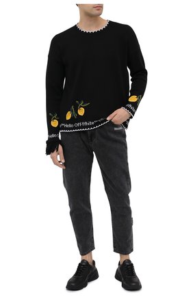 Мужской шерстяной свитер OFF-WHITE черного цвета по цене 118000 руб., арт. 0MHE052F20KNI0011018 | Фото 2 Мужской шерстяной свитер OFF-WHITE черного цвета, арт. 0MHE052F20KNI0011018 | Фото 2