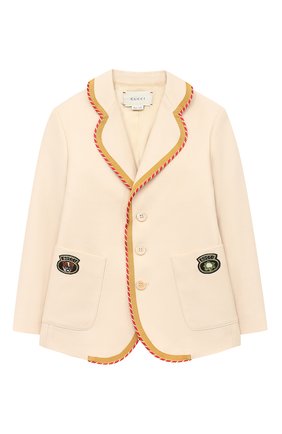 Детский шерстяной пиджак GUCCI белого цвета по цене 87300 руб., арт. 616364/XWAJ3 | Фото 1 Детский шерстяной пиджак GUCCI белого цвета, арт. 616364/XWAJ3 | Фото 1 (Материал внешний: Шерсть; Материал подклада: Купро; Рукава: Длинные; Кросс-КТ: пиджак; Региональные ограничения белый список (Axapta Mercury): RU; Ростовка одежда: 10 - 11 лет | 140 - 146см, 12 лет | 152 см, 4 года | 104 см, 6 лет | 116 см, 8 лет | 128 см)