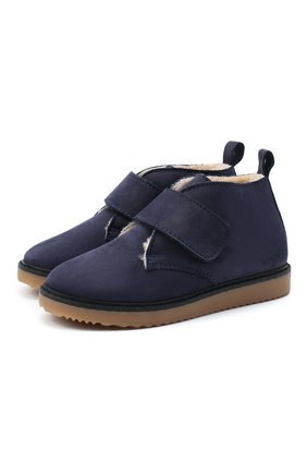 Детские кожаные ботинки EMPORIO ARMANI синего цвета, арт. XMN005/X0R07 | Фото 1 (Материал внешний: Кожа; Материал утеплителя: Натуральный мех; Региональные ограничения белый список (Axapta Mercury): RU)