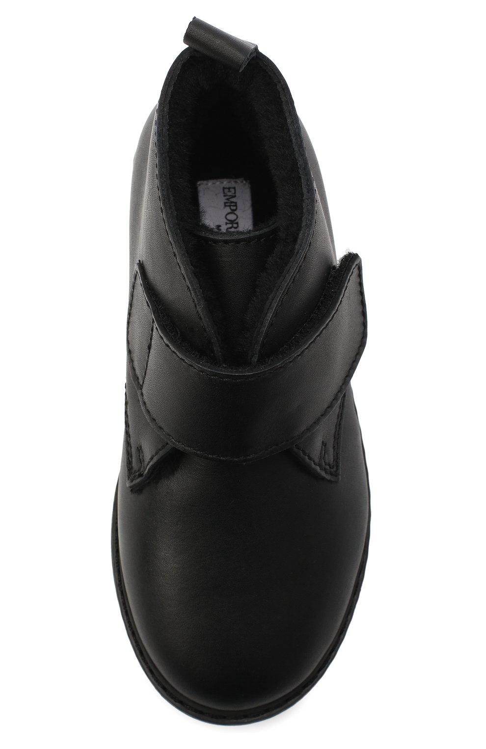 Детские кожаные ботинки EMPORIO ARMANI черного цвета, арт. XMN005/X0R08 | Фото 4 (Материал внешний: Кожа; Материал утеплителя: Натуральный мех; Длина стельки: 15,5; Региональные ограничения белый список (Axapta Mercury): RU)