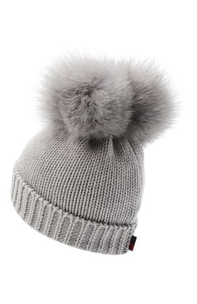 Детского шерстяная шапка с меховыми помпонами WOOLRICH серого цвета по цене 11050 руб., арт. CFWKAC0078FR/UF0096 | Фото 2 Детского шерстяная шапка с меховыми помпонами WOOLRICH серого цвета, арт. CFWKAC0078FR/UF0096 | Фото 2