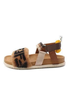Детские босоножки FENDI коричневого цвета по цене 62550 руб., арт. JMR340/AD7J/27-31 | Фото 2 Детские босоножки FENDI коричневого цвета, арт. JMR340/AD7J/27-31 | Фото 2 (Материал внутренний: Натуральная кожа; Материал внешний: Текстиль; Региональные ограничения белый список (Axapta Mercury): RU; Длина стельки: 17, 19,3, 18,5, 17,8; ширина носка стельки: 6,4, 6,7, 7, 7,3; толщина подошвы: 1,5, 1,8, 2)