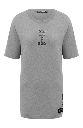 Женская хлопковая футболка DOLCE & GABBANA серого цвета по цене 39400 руб., арт. F8M66Z/FI748 | Фото 1 Женская хлопковая футболка DOLCE & GABBANA серого цвета, арт. F8M66Z/FI748 | Фото 1