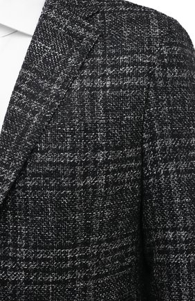 Мужской пиджак из шерсти и шелка ERMENEGILDO ZEGNA черно-белого цвета, арт. UVC46/SDR | Фото 6 (Материал внешний: Шерсть; Рукава: Длинные; Случай: Повседневный; Длина (для топов): Стандартные; Стили: Классический; 1-2-бортные: Однобортные; Пиджаки М: Прямой; Материал подклада: Хлопок)