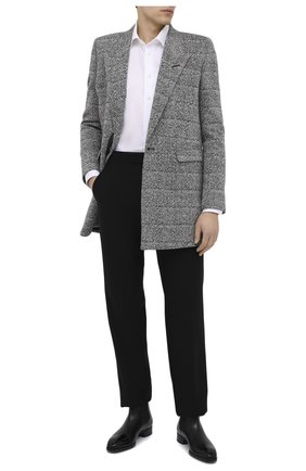 Мужской пальто SAINT LAURENT серого цвета, арт. 626703/Y1B11 | Фото 2 (Материал внешний: Шерсть, Синтетический материал; Рукава: Длинные; Материал подклада: Купро; Мужское Кросс-КТ: Верхняя одежда, пальто-верхняя одежда; Стили: Классический; Длина (верхняя одежда): До середины бедра)