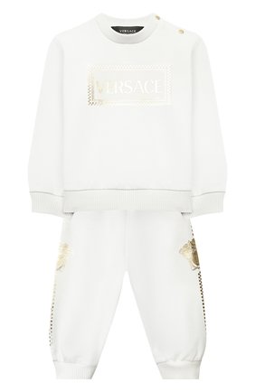 Детский комплект из свитшота и брюк VERSACE белого цвета по цене 22250 руб., арт. YE000185/YA00077 | Фото 1 Детский комплект из свитшота и брюк VERSACE белого цвета, арт. YE000185/YA00077 | Фото 1
