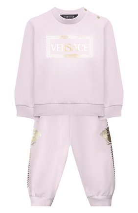 Детский комплект из свитшота и брюк VERSACE светло-розового цвета по цене 22250 руб., арт. YE000185/YA00077 | Фото 1 Детский комплект из свитшота и брюк VERSACE светло-розового цвета, арт. YE000185/YA00077 | Фото 1