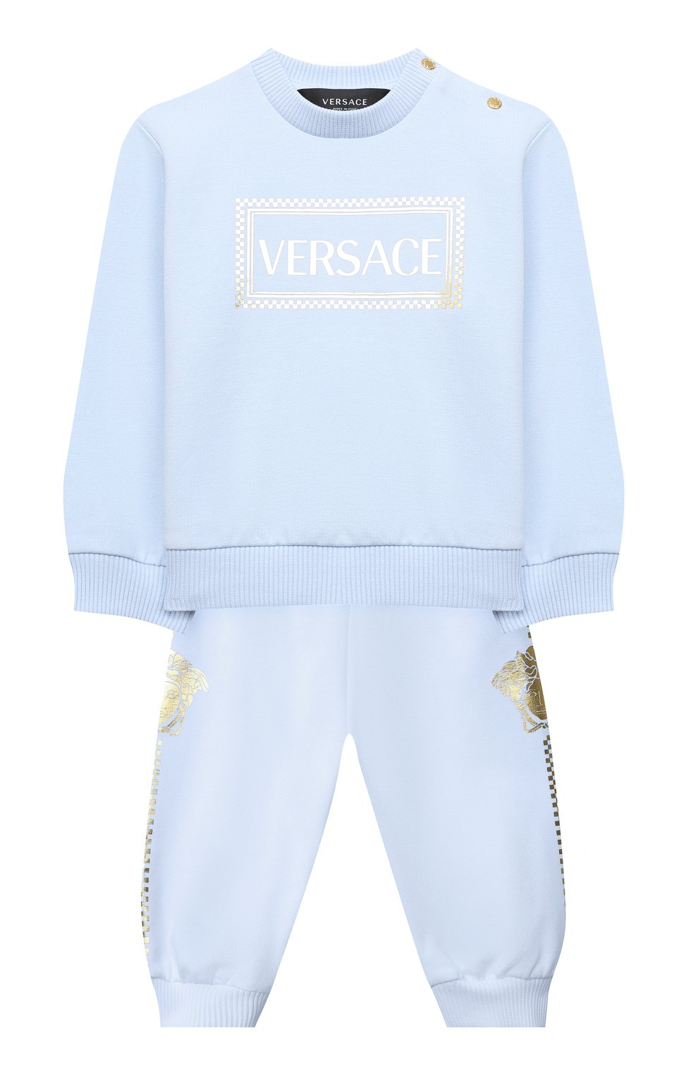 Детский комплект из свитшота и брюк VERSACE голубого цвета, арт. YE000185/YA00077 | Фото 1