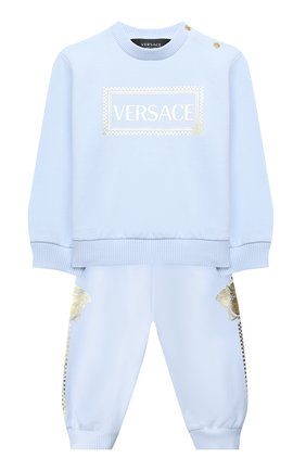 Детский комплект из свитшота и брюк VERSACE голубого цвета по цене 22250 руб., арт. YE000185/YA00077 | Фото 1 Детский комплект из свитшота и брюк VERSACE голубого цвета, арт. YE000185/YA00077 | Фото 1