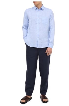 Мужские льняные брюки DEREK ROSE синего цвета, арт. 9800-SYDN002 | Фото 2 (Материал внешний: Лен; Длина (брюки, джинсы): Стандартные; Случай: Повседневный; Стили: Кэжуэл)