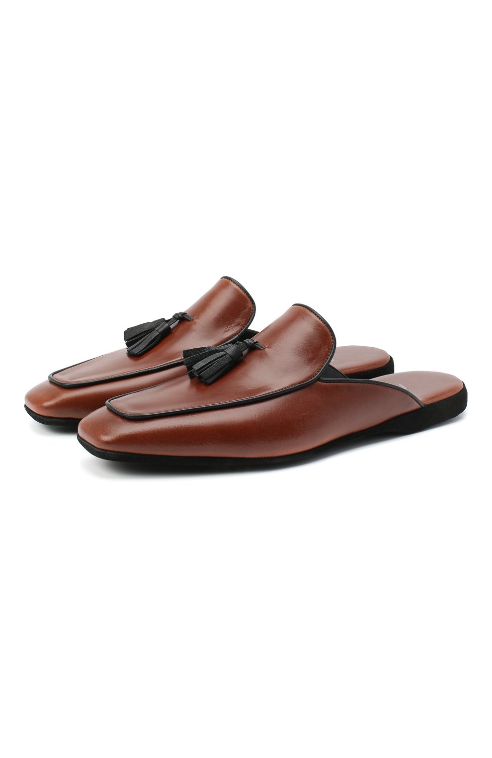 Мужского кожаные домашние туфли FARFALLA коричневого цвета, арт. D5KN | Фото 1 (Материал внешний: Кожа; Материал внутренний: Натуральная кожа; Мужское Кросс-КТ: тапочки-обувь)