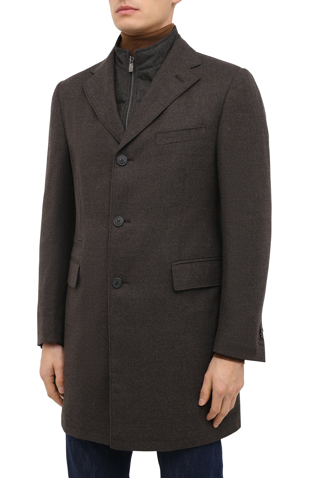 Мужской шерстяное пальто CORNELIANI коричневого цвета, арт. 861590-0812400/00 | Фото 4 (Материал внешний: Шерсть; Рукава: Длинные; Длина (верхняя одежда): До середины бедра; Стили: Классический; Материал подклада: Синтетический материал; Мужское Кросс-КТ: Верхняя одежда, пальто-верхняя одежда)