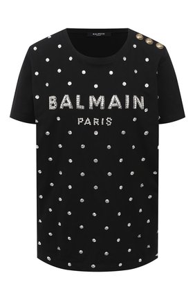 Женская хлопковая футболка BALMAIN черного цвета по цене 77600 руб., арт. UF11350/P001 | Фото 1 Женская хлопковая футболка BALMAIN черного цвета, арт. UF11350/P001 | Фото 1
