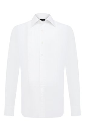 Мужская хлопковая сорочка TOM FORD белого цвета по цене 59500 руб., арт. QFT287/94SIJE | Фото 1 Мужская хлопковая сорочка TOM FORD белого цвета, арт. QFT287/94SIJE | Фото 1 (Длина (для топов): Стандартные; Рукава: Длинные; Материал внешний: Хлопок; Мужское Кросс-КТ: Сорочка-одежда; Принт: Однотонные; Случай: Вечерний; Стили: Классический; Манжеты: На пуговицах; Воротник: Кент)