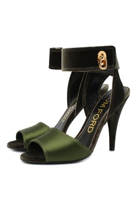 Женские текстильные босоножки TOM FORD хаки цвета по цене 79950 руб., арт. W2687T-TSA007 | Фото 1 Женские текстильные босоножки TOM FORD хаки цвета, арт. W2687T-TSA007 | Фото 1 (Материал внутренний: Натуральная кожа; Подошва: Плоская; Каблук высота: Высокий; Материал внешний: Текстиль; Каблук тип: Шпилька)
