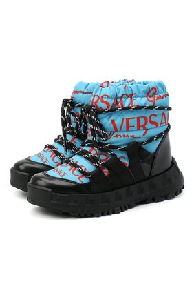 Детские утепленные ботинки VERSACE голубого цвета по цене 34850 руб., арт. YHX00043/YB00351/34-40 | Фото 1 Детские утепленные ботинки VERSACE голубого цвета, арт. YHX00043/YB00351/34-40 | Фото 1