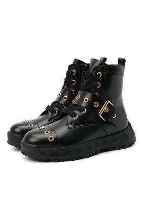 Детские кожаные ботинки VERSACE черного цвета по цене 33700 руб., арт. YHF00062/YB00238/30-33 | Фото 1 Детские кожаные ботинки VERSACE черного цвета, арт. YHF00062/YB00238/30-33 | Фото 1