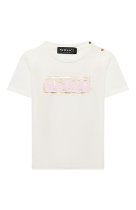 Детский хлопковая футболка VERSACE белого цвета по цене 10750 руб., арт. YB000178/YA00019 | Фото 1 Детский хлопковая футболка VERSACE белого цвета, арт. YB000178/YA00019 | Фото 1
