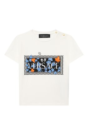 Детский хлопковая футболка VERSACE белого цвета по цене 9715 руб., арт. YB000183/YA00019 | Фото 1 Детский хлопковая футболка VERSACE белого цвета, арт. YB000183/YA00019 | Фото 1