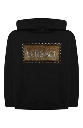 Детский хлопковое худи VERSACE черного цвета по цене 25200 руб., арт. YC000338/YA00078/8A-14A | Фото 1 Детский хлопковое худи VERSACE черного цвета, арт. YC000338/YA00078/8A-14A | Фото 1