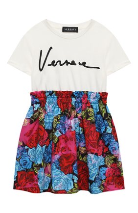 Детское хлопковое платье VERSACE разноцветного цвета по цене 19150 руб., арт. YC000414/YA00079/4A-6A | Фото 1 Детское хлопковое платье VERSACE разноцветного цвета, арт. YC000414/YA00079/4A-6A | Фото 1