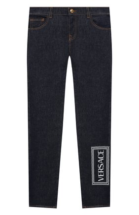 Детские джинсы VERSACE синего цвета по цене 19650 руб., арт. YD000245/A236381/8A-14A | Фото 1 Детские джинсы VERSACE синего цвета, арт. YD000245/A236381/8A-14A | Фото 1