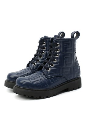 Детские кожаные ботинки FENDI темно-синего цвета, арт. JMR338/AADS/27-31 | Фото 1 (Материал внутренний: Натуральная кожа; Региональные ограничения белый список (Axapta Mercury): RU; Длина стельки: 18,3)