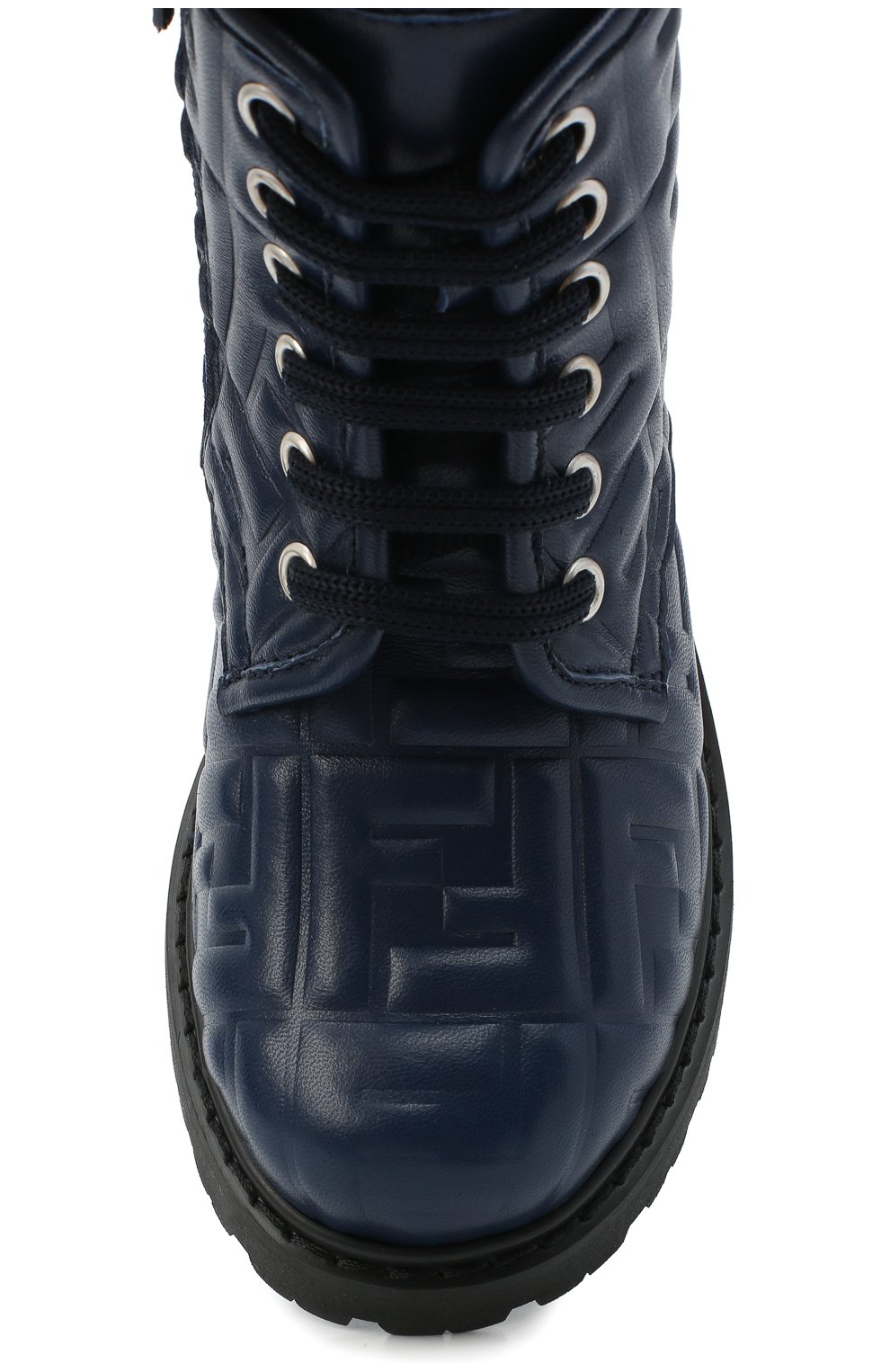 Детские кожаные ботинки FENDI темно-синего цвета, арт. JMR338/AADS/27-31 | Фото 4 (Материал внутренний: Натуральная кожа; Региональные ограничения белый список (Axapta Mercury): RU; Длина стельки: 18,3)